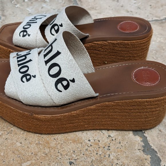 REDUCED !!! CHLOE WOODY CLOTH WEDGES - Picture 5 of 7